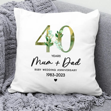 Customised 40th Ruby Wedding Cushion - Couple's Botanical Design - DENMARY